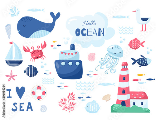 Big Marine set of vector illustration