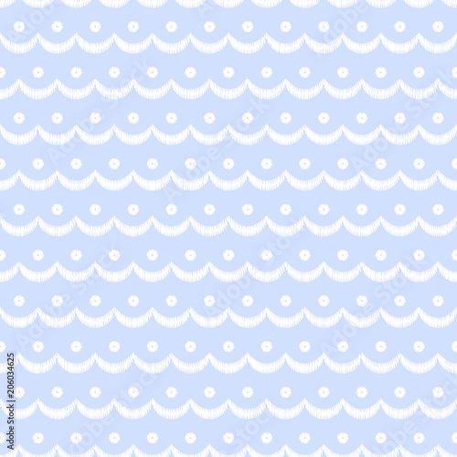 Blue and white scalloped la...