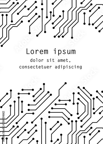 Printed circuit board black and white computer technology poster template, vector