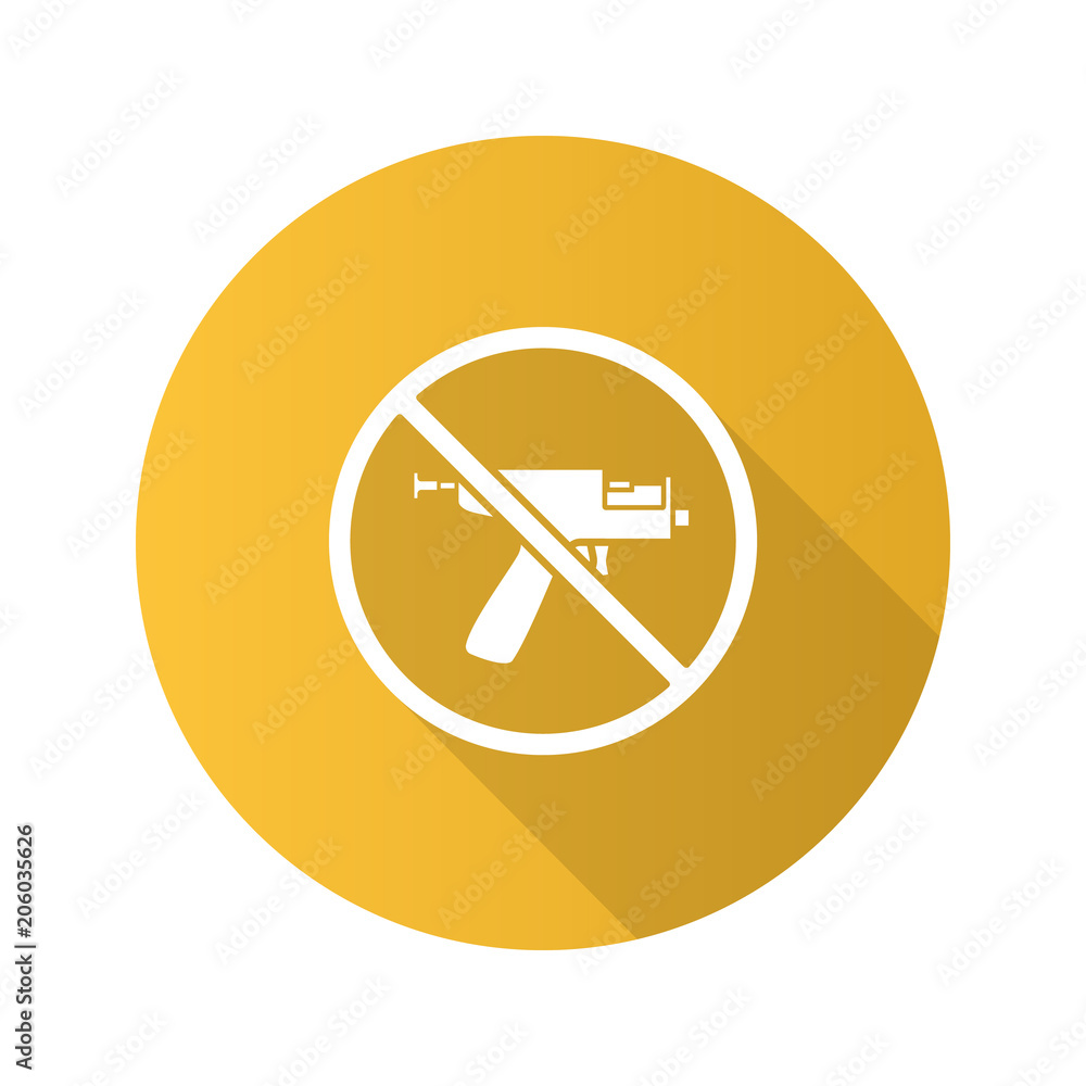 Forbidden sign with piercing gun flat design long shadow glyph i Forbidden sign with piercing gun flat design long shadow glyph i