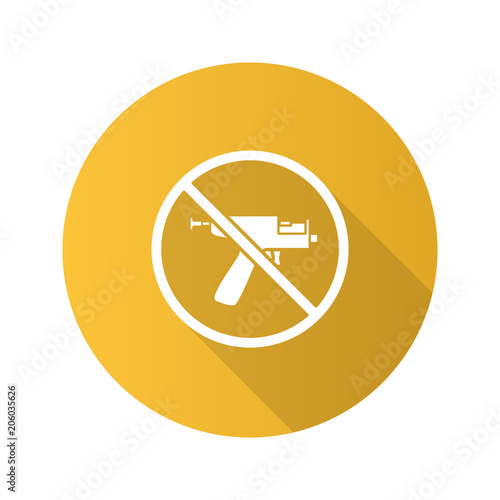 Forbidden sign with piercing gun flat design long shadow glyph i