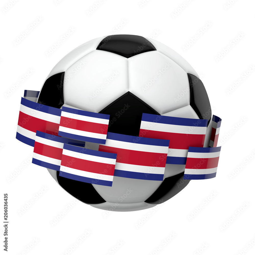 Naklejka premium Soccer football with Costa Rica flag against a plain white background. 3D Rendering