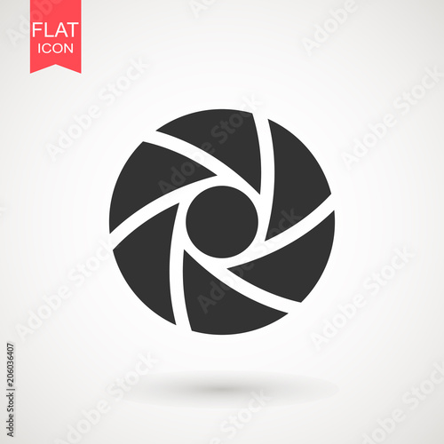 Camera Lens icon flat. Camera objective icon symbol . Shutter icon.