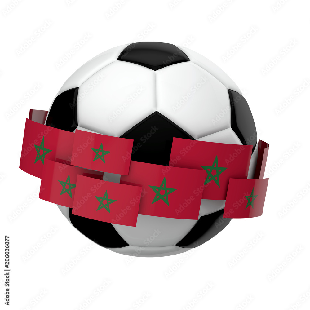 Obraz premium Soccer football with Morocco flag against a plain white background. 3D Rendering