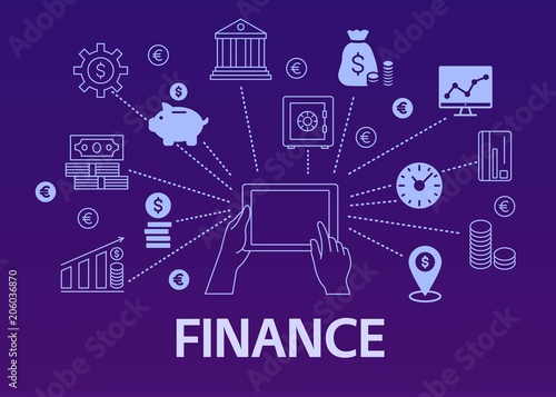 Finance poster with outline icons set