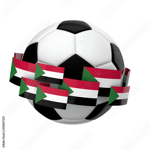 Soccer football with Sudan flag against a plain white background. 3D Rendering