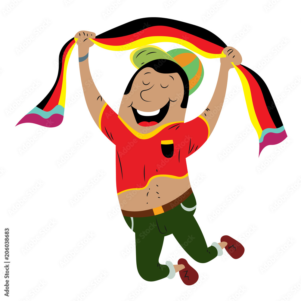 Bright and cheerful football fan with football attributes. Bright and cheerful football fan with football attributes.