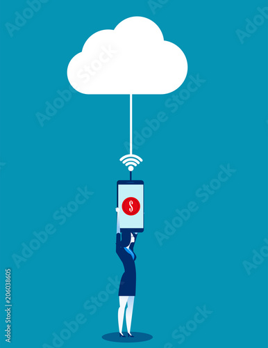 Businesswoman and online payment. Concept business technology vector illustration, Flat style, Business character design.