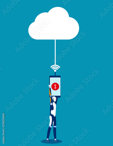 Robot and online payment. Concept business technology vector illustration, Flat robot design style