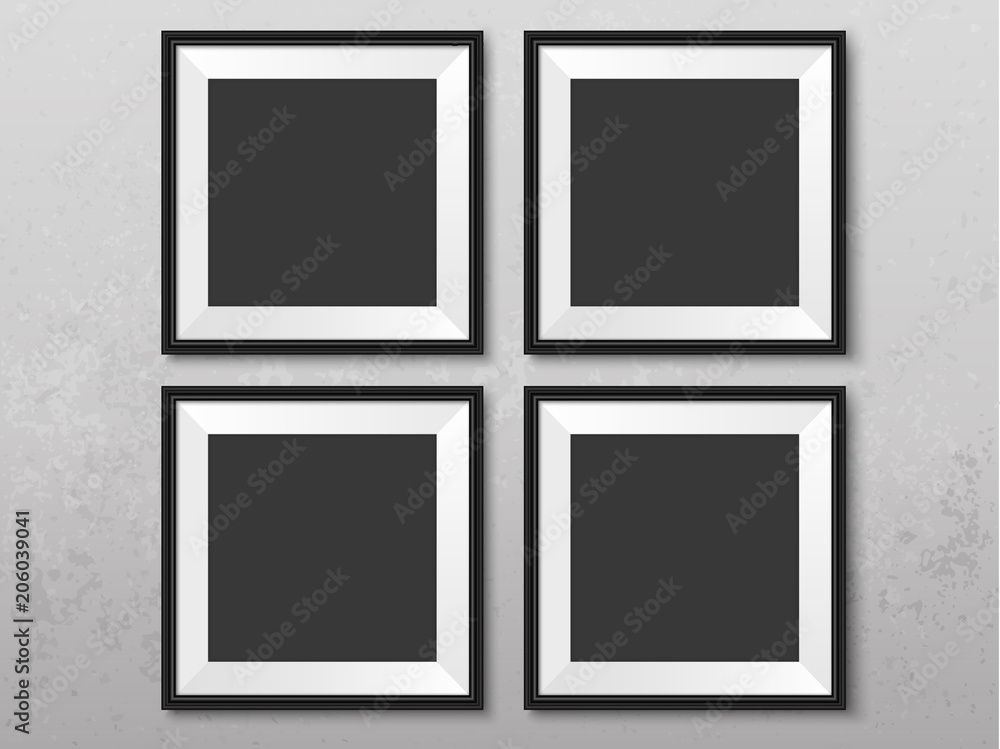 Frames on the wall. Photoframe mock up. Simple empty framings for your business design. Brick wall. Vector templates set for picture, painting, poster, lettering or photo gallery. Frames on the wall. Photoframe mock up. Simple empty framings for your business design. Brick wall. Vector templates set for picture, painting, poster, lettering or photo gallery.