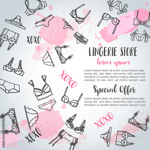 Lingerie horizontal banners Fashion bra and pantie. Web header template Vector illustration Lingeries
