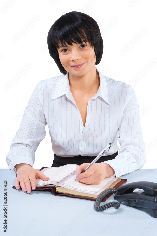 asian business woman with pen looking at camera asian business woman with pen looking at camera