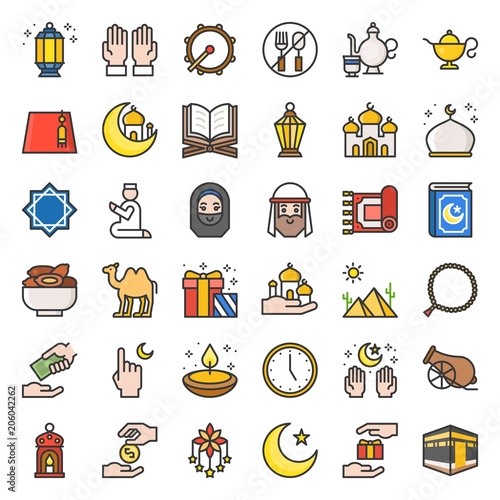 ramadan and eid Mubarak celebration , flat filled outline icon