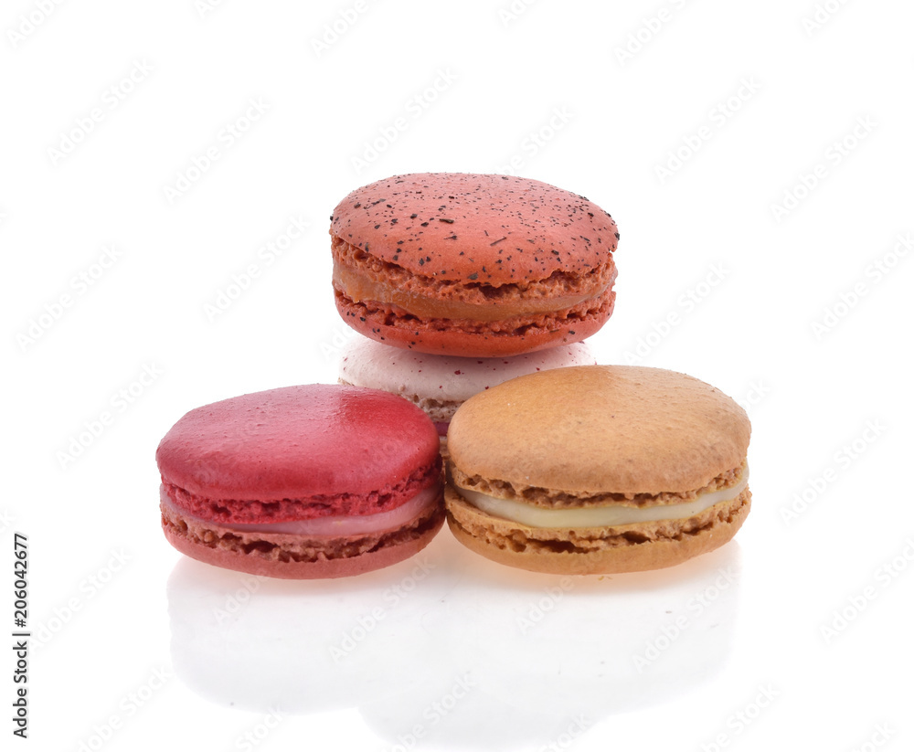 Sweet and colourful french macaroons or macaron on white background, Dessert. Sweet and colourful french macaroons or macaron on white background, Dessert.