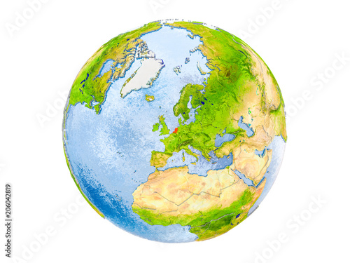 Netherlands on globe isolated