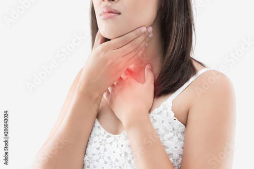 Women thyroid gland control. Sore throat of a people isolated on white background. photo