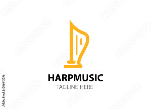 Flat vector logo template of Harp isolated on white background in EPS 10