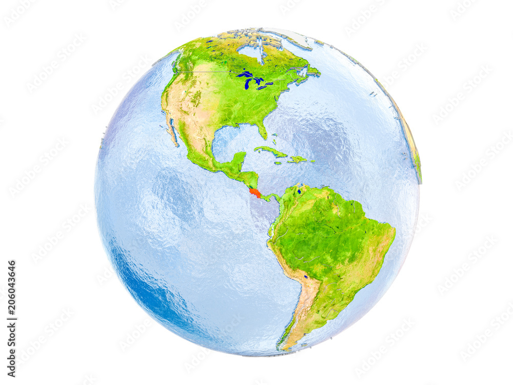 Costa Rica on globe isolated Costa Rica on globe isolated