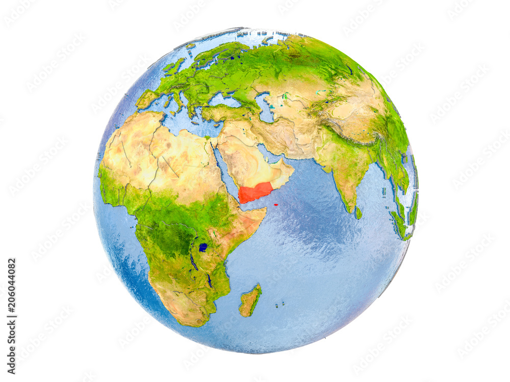 Yemen on globe isolated Yemen on globe isolated