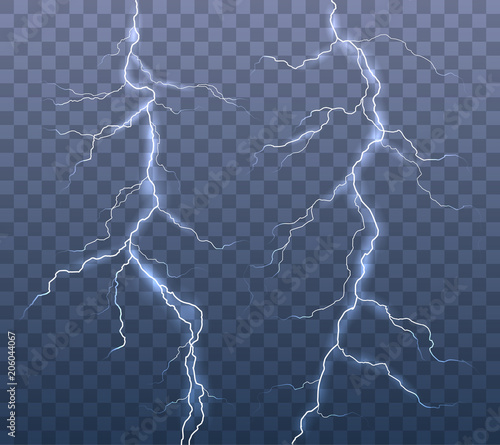 Vector realistic set of lightning effects isolated on transparent background