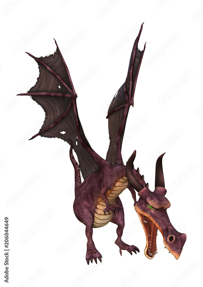 Fototapeta premium 3D Rendering Fantasy Dragon on White