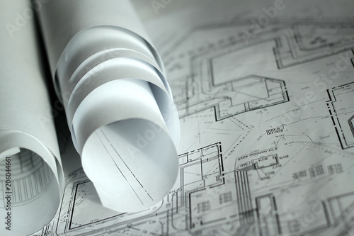 Architectural Drawing Photo. Architectural Project Lies on a Table
