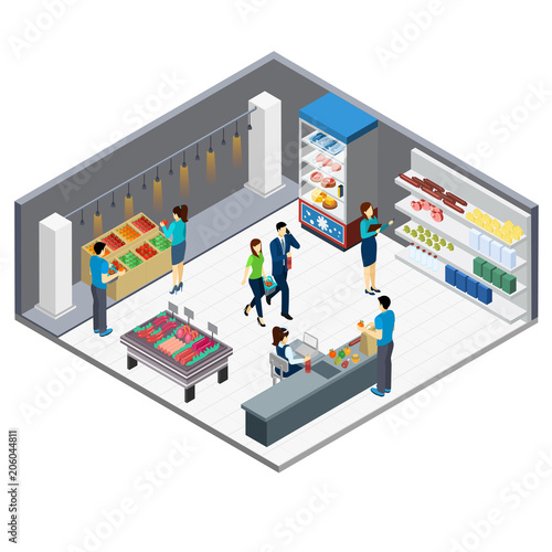 Grocery Store Isometric Interior 