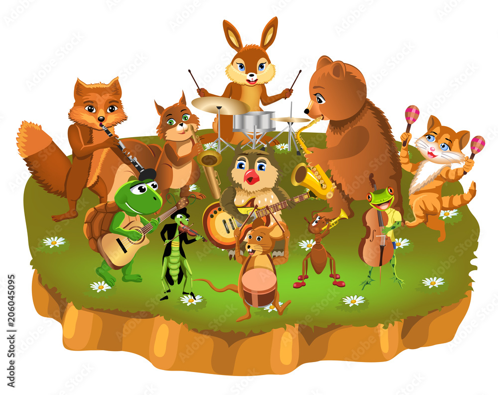 Cartoon animals band playing different instruments Stock Vector | Adobe  Stock
