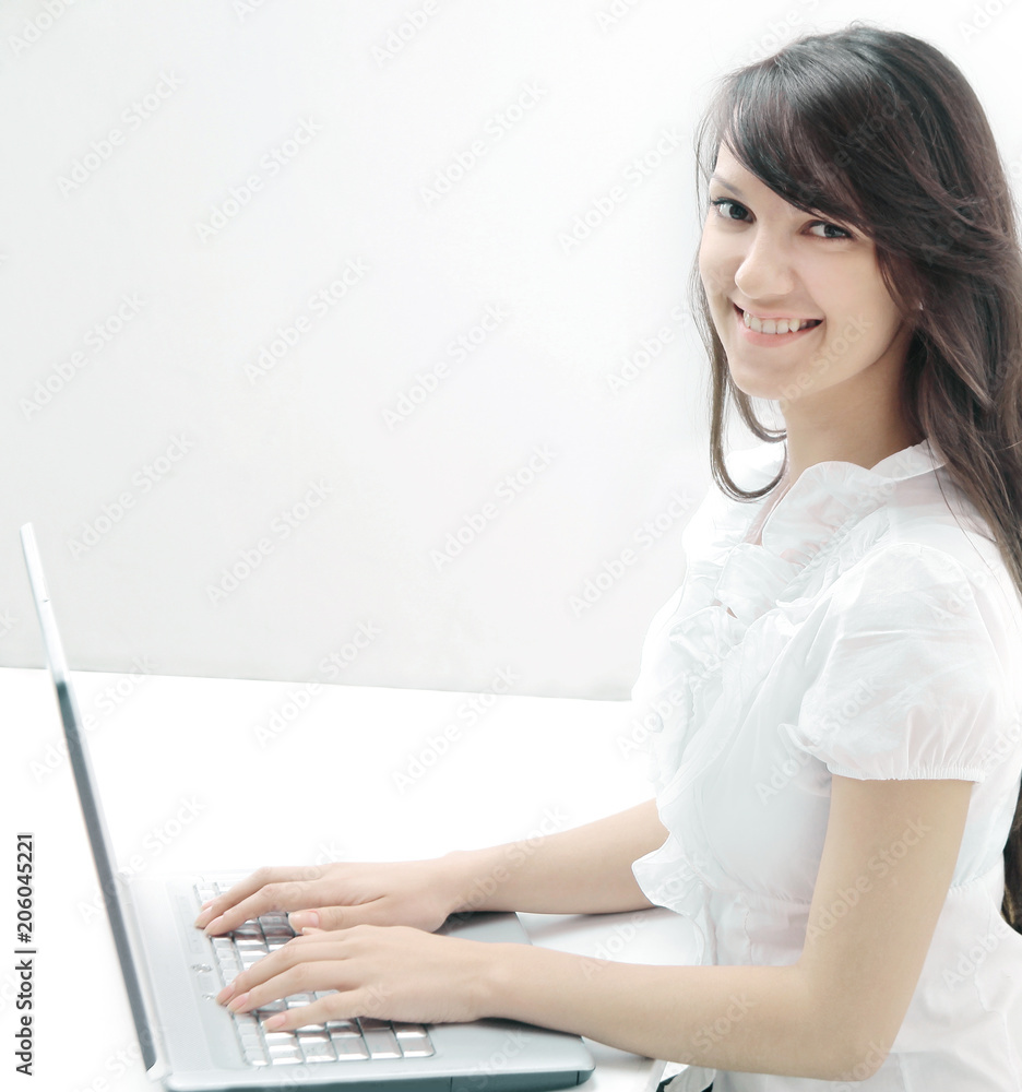 closeup. woman employee working on the laptop. closeup. woman employee working on the laptop.
