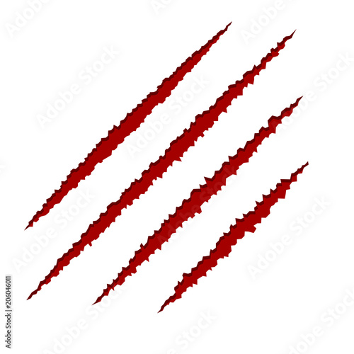 Red Claws Scratches on White Background. Vector