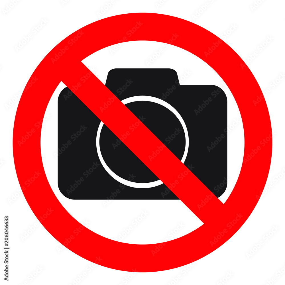 No cameras allowed sign. Red prohibition no camera sign. No taking pictures, no photographs sign. No cameras allowed sign. Red prohibition no camera sign. No taking pictures, no photographs sign.