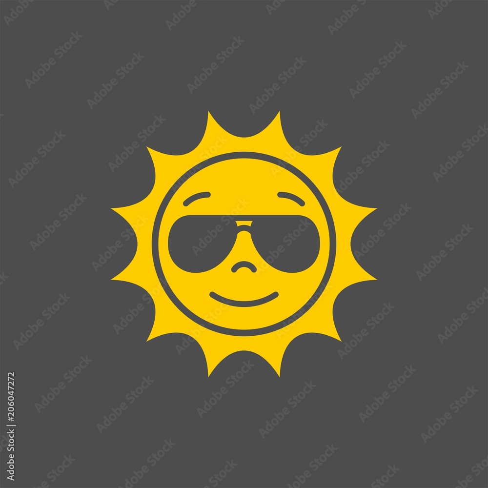 Sun in sunglasses vector sign. Sun flat vector icon