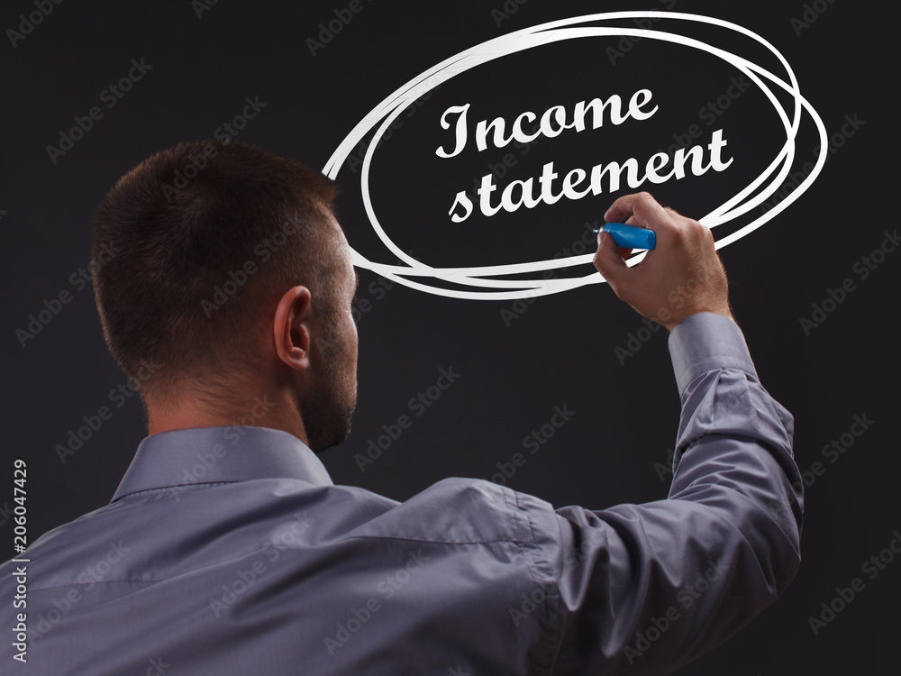 The concept of business, technology, the Internet and the network. Young businessman showing inscription: Income statement The concept of business, technology, the Internet and the network. Young businessman showing inscription: Income statement