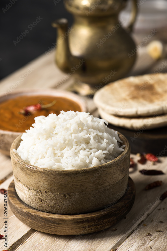 chicken korma curry, rice and chapatti chicken korma curry, rice and chapatti