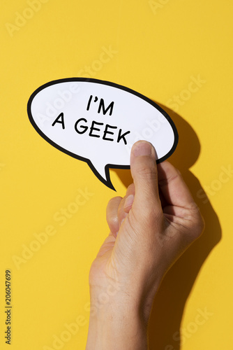 text I am a geek in a speech balloon