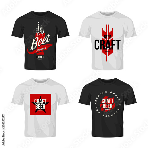 Modern craft beer drink vector logo sign for bar, pub, brewery or brewhouse isolated on t-shirt mock up.