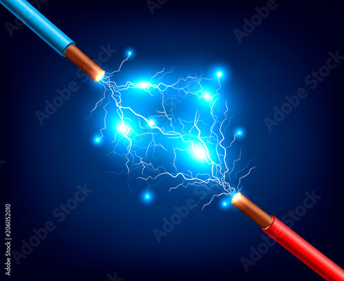 Electric Cables Lightning Realistic Composition