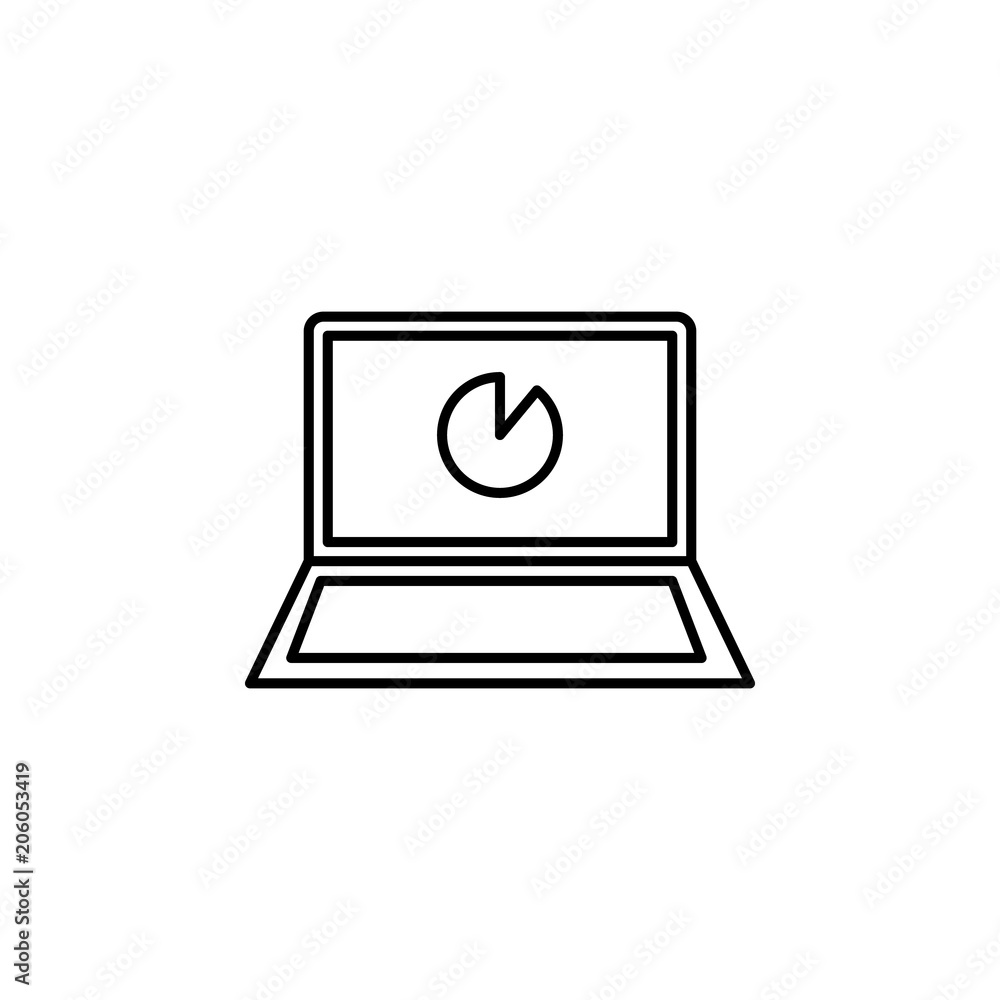 pie chart on laptop icon. Element of mobile banking for smart concept and web apps. Thin line pie chart on laptop icon can be used for web and mobile