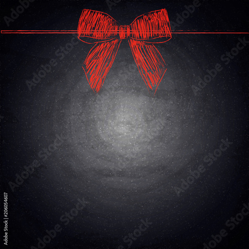 Blank chalkboard background with drawing red bow