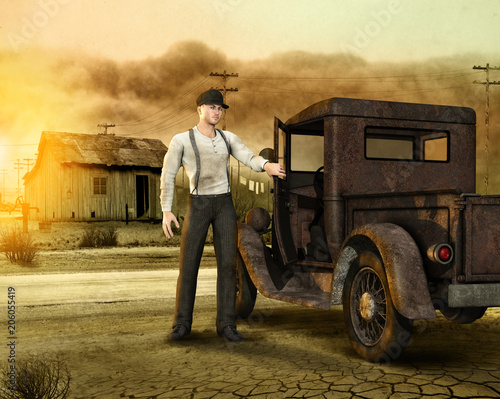 Working Man leaving a Dust Bowl 1930s Era Homestead photo