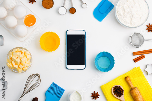 Kitchen baking mobile phone application service website mockup background