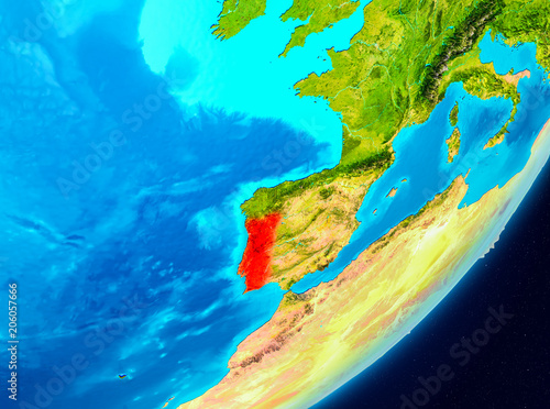Fototapeta Naklejka Na Ścianę i Meble -  Orbit view of Portugal in red
