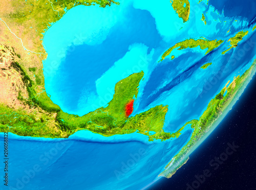 Orbit view of Belize in red