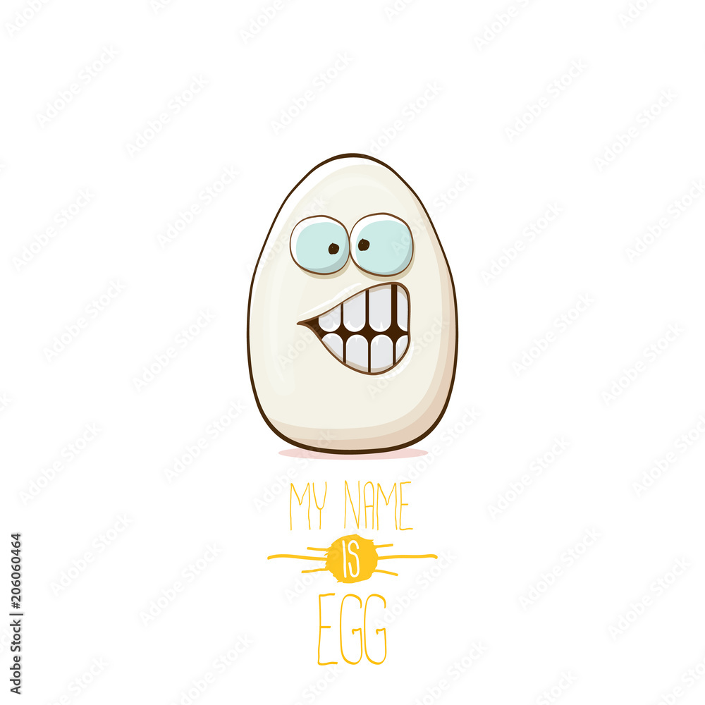 white egg cartoon characters isolated on white background. My name is egg  vector concept illustration. funky farm food or easter character with eyes  Stock Vector | Adobe Stock