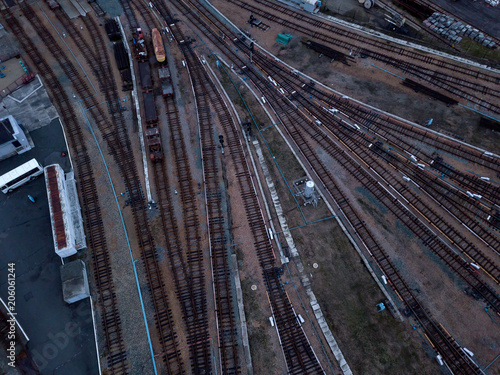 Metro railway depot in Novosibirsk, Russia with a lot of rails going to the shed.
