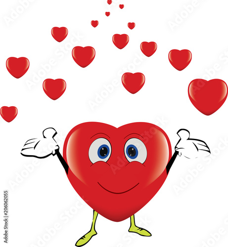 cuore sorridente pieno di felicità lancia piccoli cuori