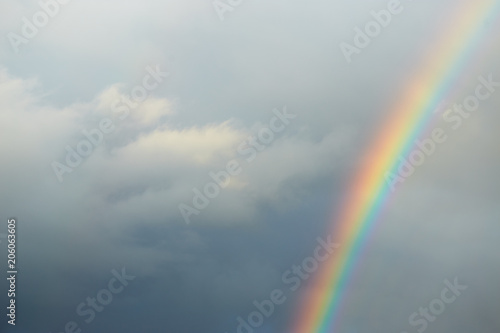 a bright rainbow on a dark stormy sky.