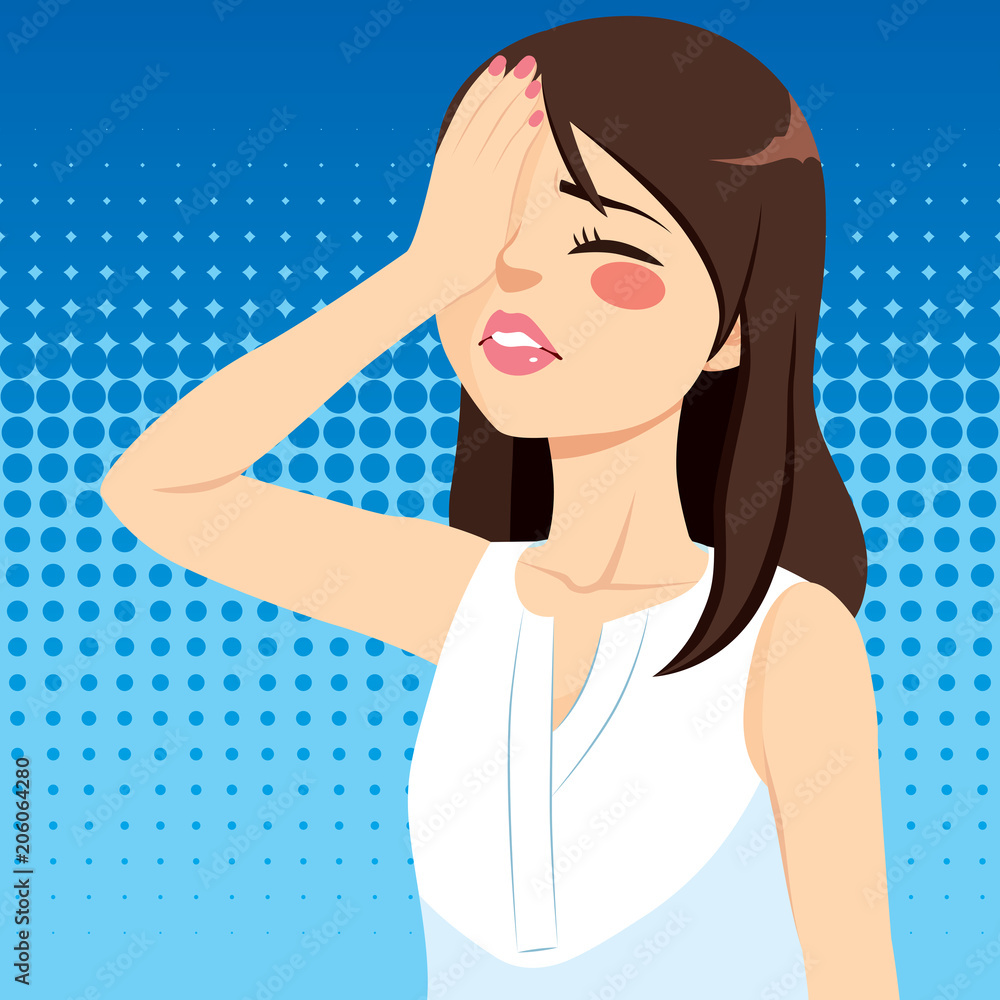 Disappointed young woman covering face with hand making facepalm gesture negative emotion facial expression Disappointed young woman covering face with hand making facepalm gesture negative emotion facial expression