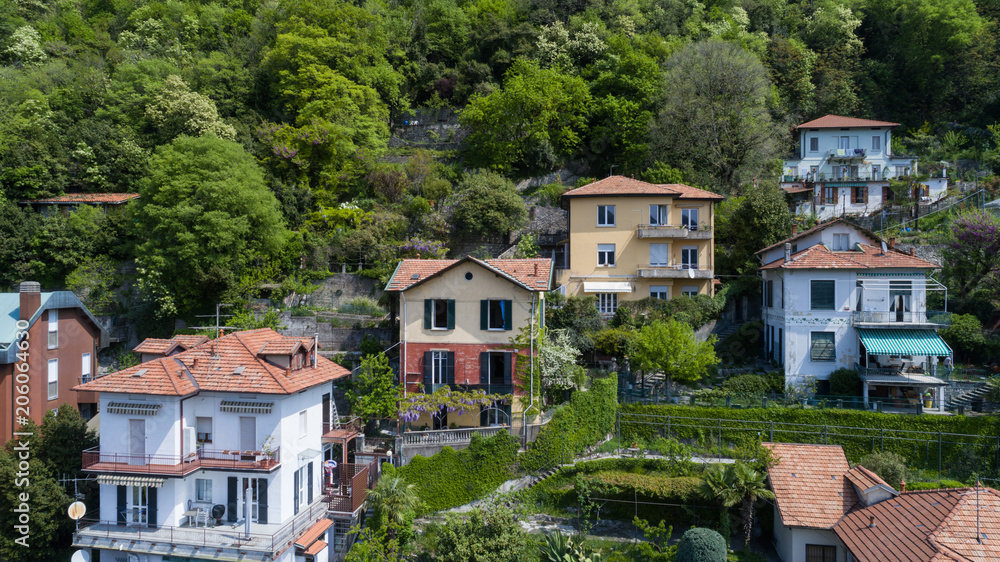 Fototapeta premium aerial view of chalet in the hills of Lake Como