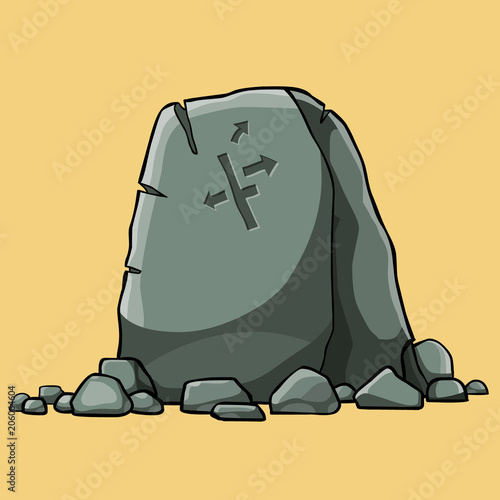 cartoon big stone pointer with painted arrows, isolated